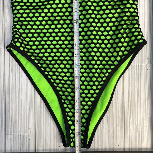 💥 Lime Green & Black Net One Piece Swimsuit | Small - Picture 9 of 12